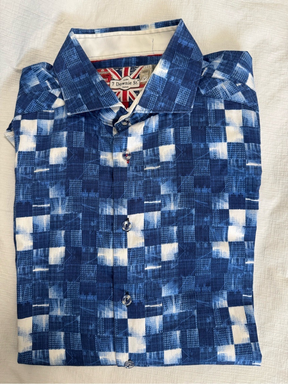 7 Downie Street London Casual Men's Blue Geometric Button-Down Shirt 2XL